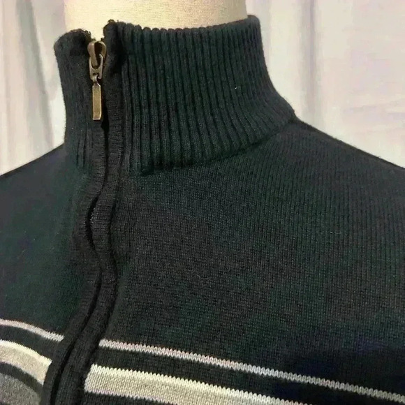 John Ashford Knit 1/4 Zip Sweater Sz  Large Black Gray Stripe Men's Pullover. - Picture 3 of 7